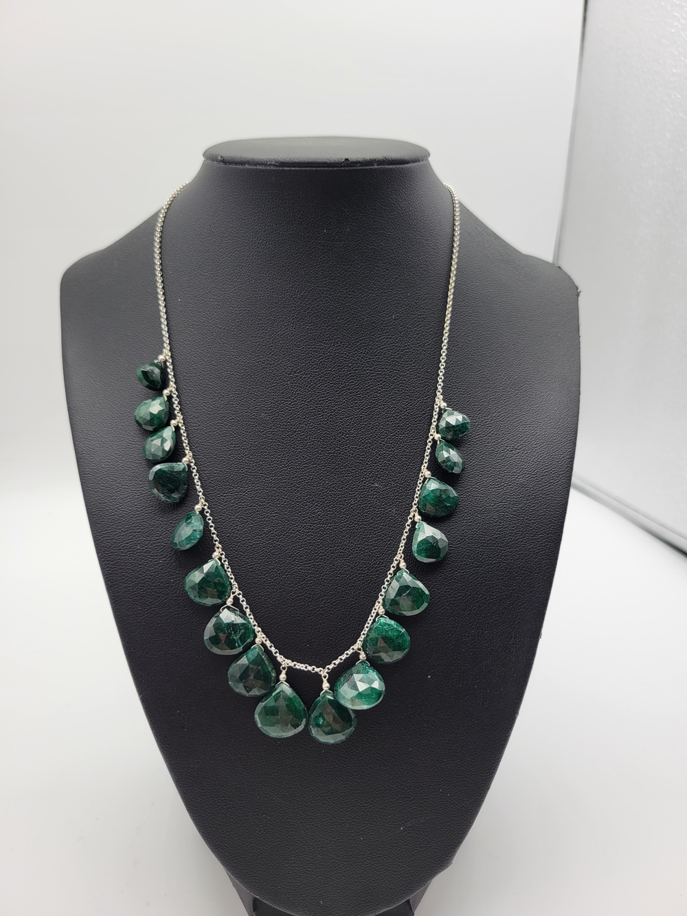 Women's Sterling Silver Beaded Dangle Lab created Emerald Teardrop Necklace